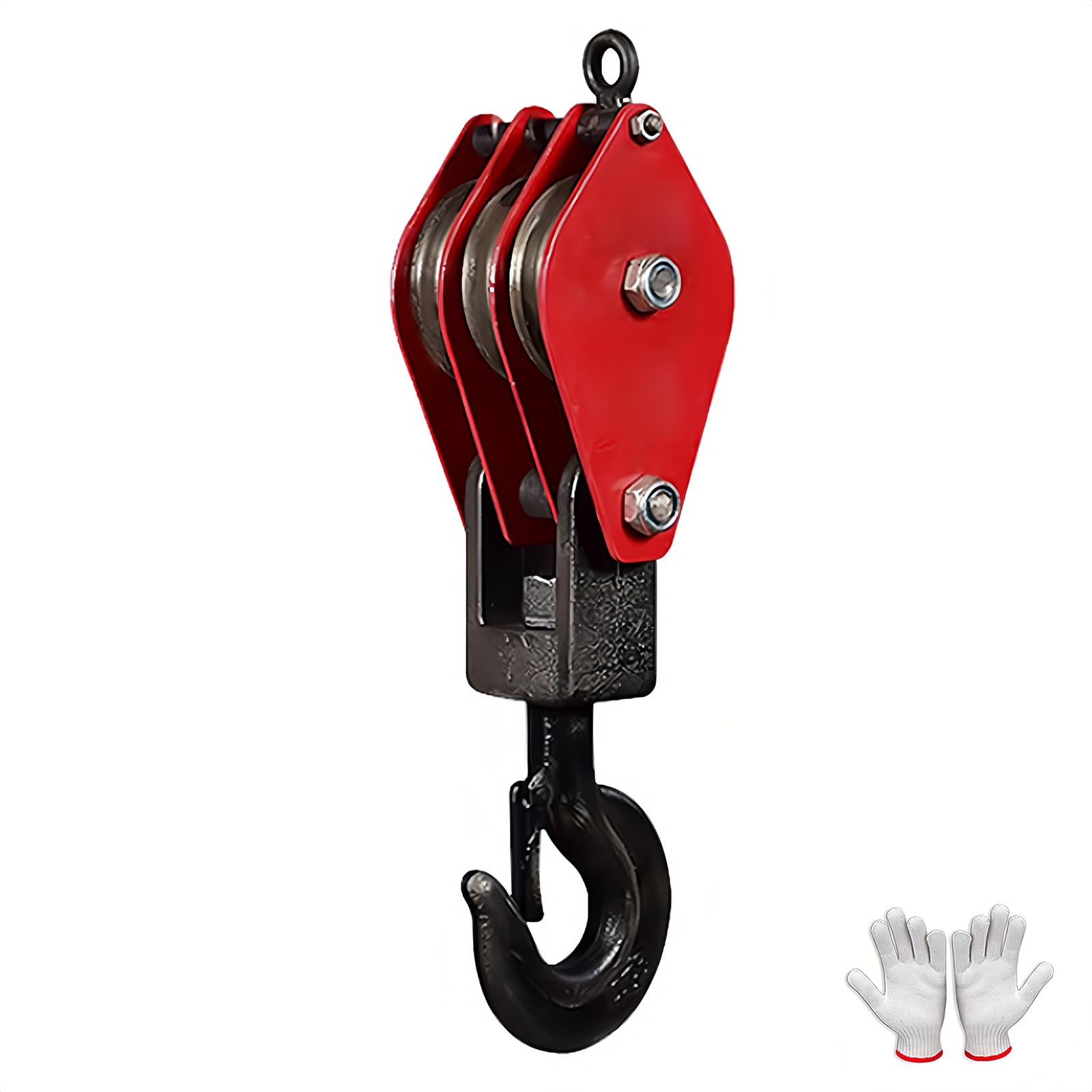 Bloque de elevación de doble polea con gancho de pasador resistente, 2 kg de resistencia a la rotura, gancho de acero inoxidable para jardinería y uso industrial