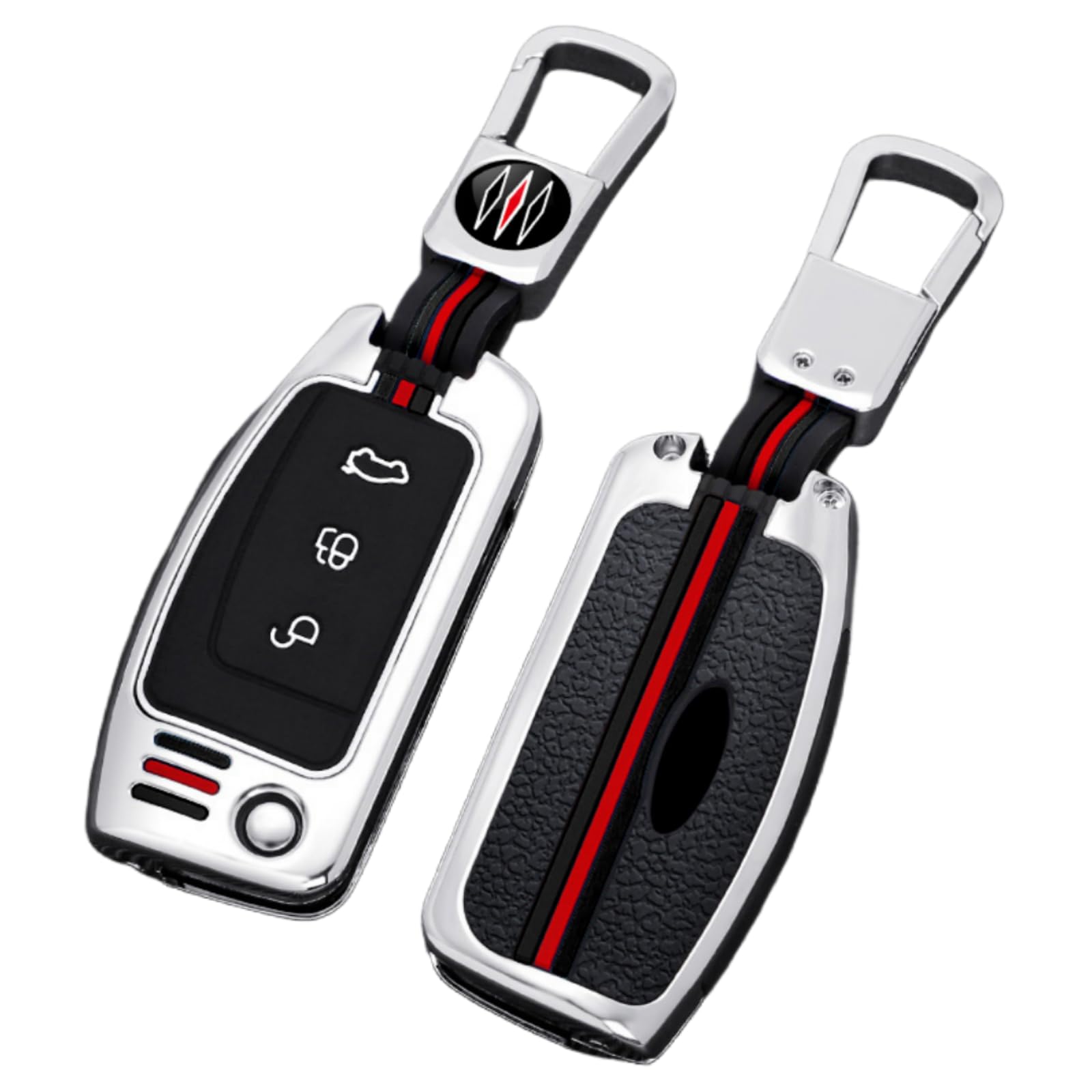 Happyit Silver Zinc Alloy Car Key Cover Cases For Ford Fiesta Focus Mondeo Kuga Escape Falcon Galaxy Fusion Mustang Explorer Edge Escort Mk3 Mk4 Ranger 3 Buttons (A, )