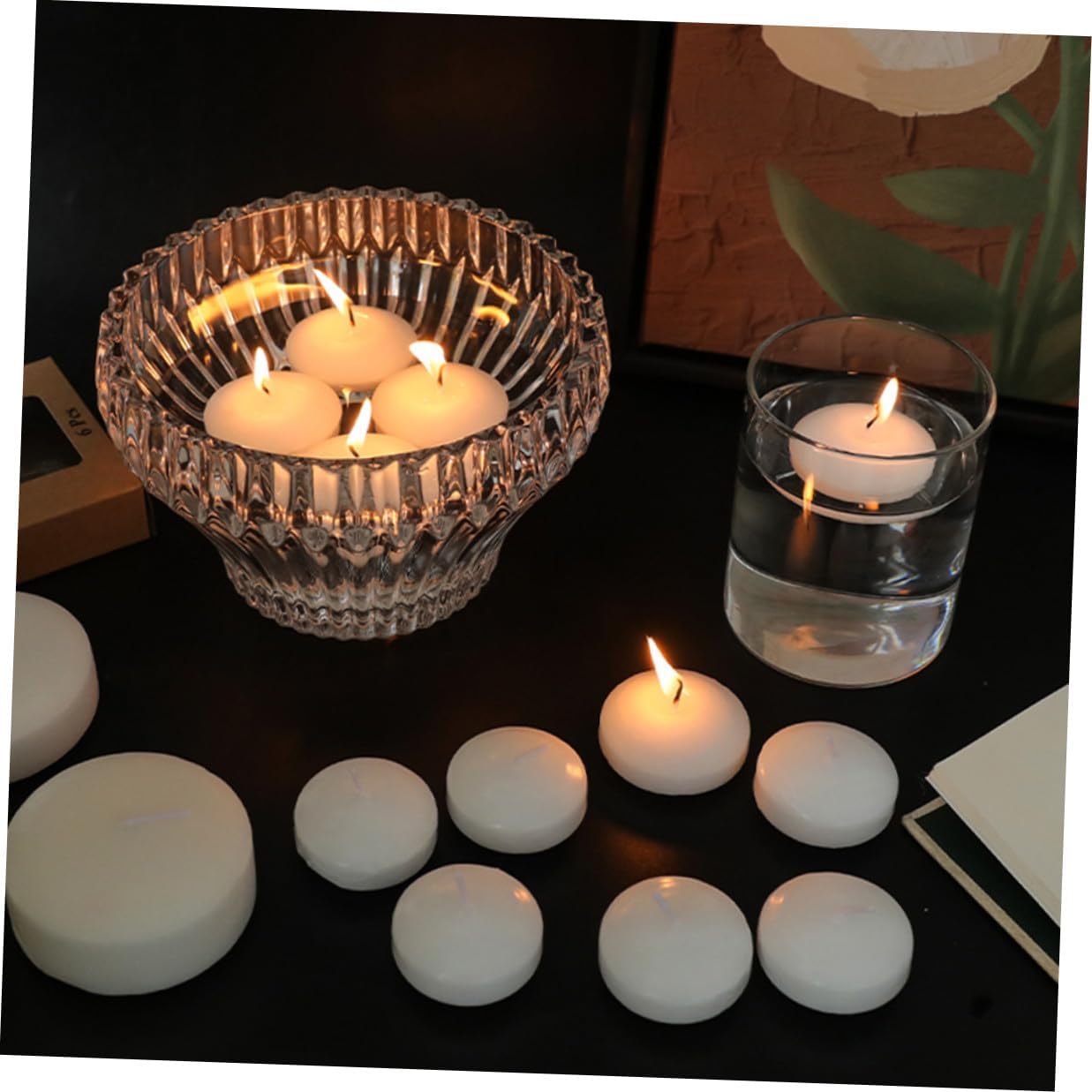 Alipis White Floating Votive Candles 6pcs Small Round Unscented Tea Candles 4.5x2.5cm for Wedding Party Romantic Dinner and Outdoor Water Floating Decor