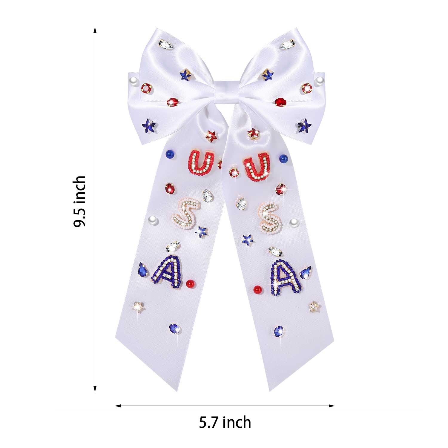 4th of July Accessories Hair Bows for Women Red White and Blue Silky Satin Hair Bows Jeweled American Flag Star USA Hair Bow Clips Fourth of July Patriotic Hair Accessories Outfits Party Favors Gifts - Image 6