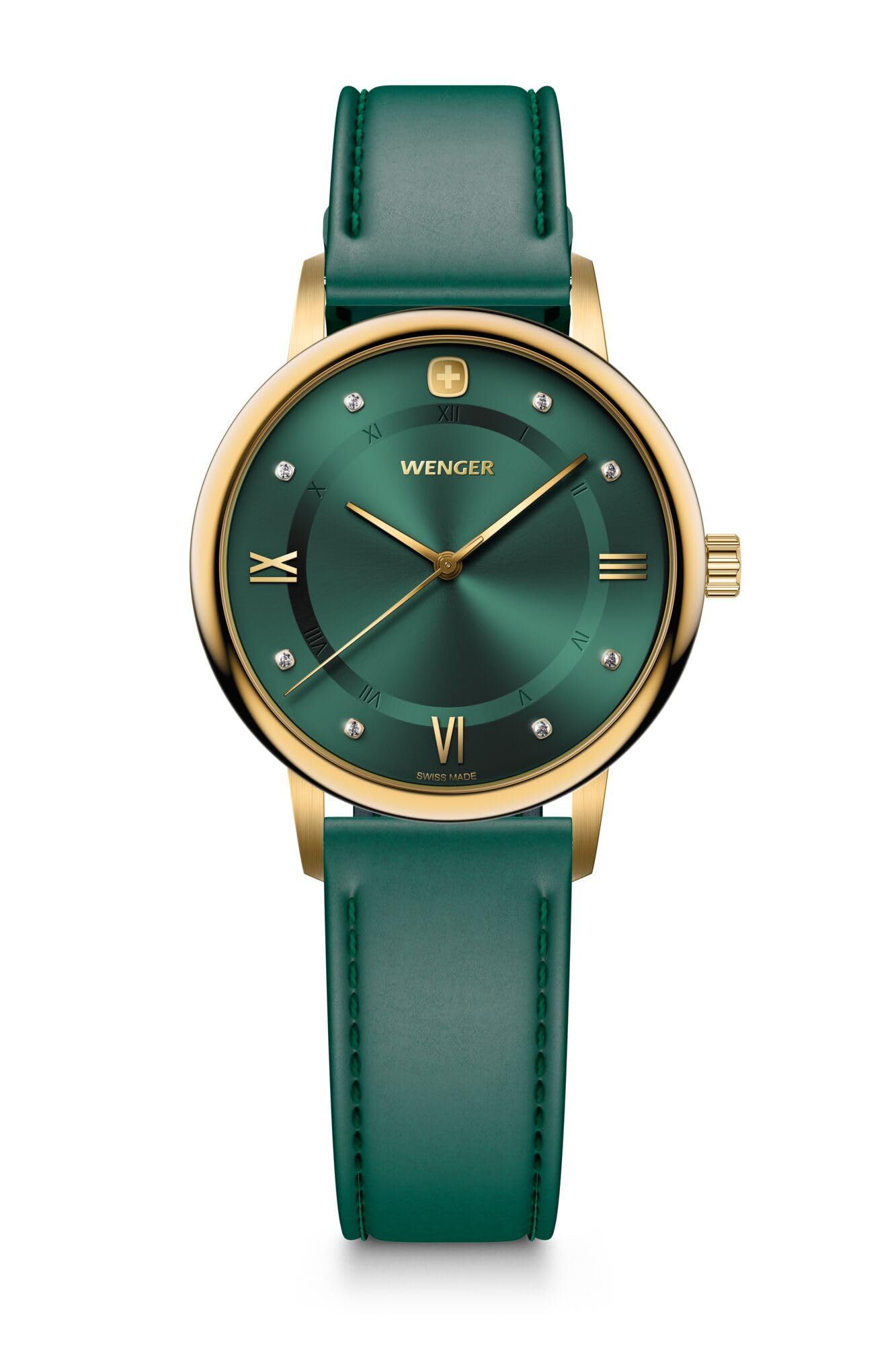 wenger Urban Donnissima Swiss Made, 35 mm, Green Dial, Green Leather Strap, Women's Watch - 01.1721.116-picture-2