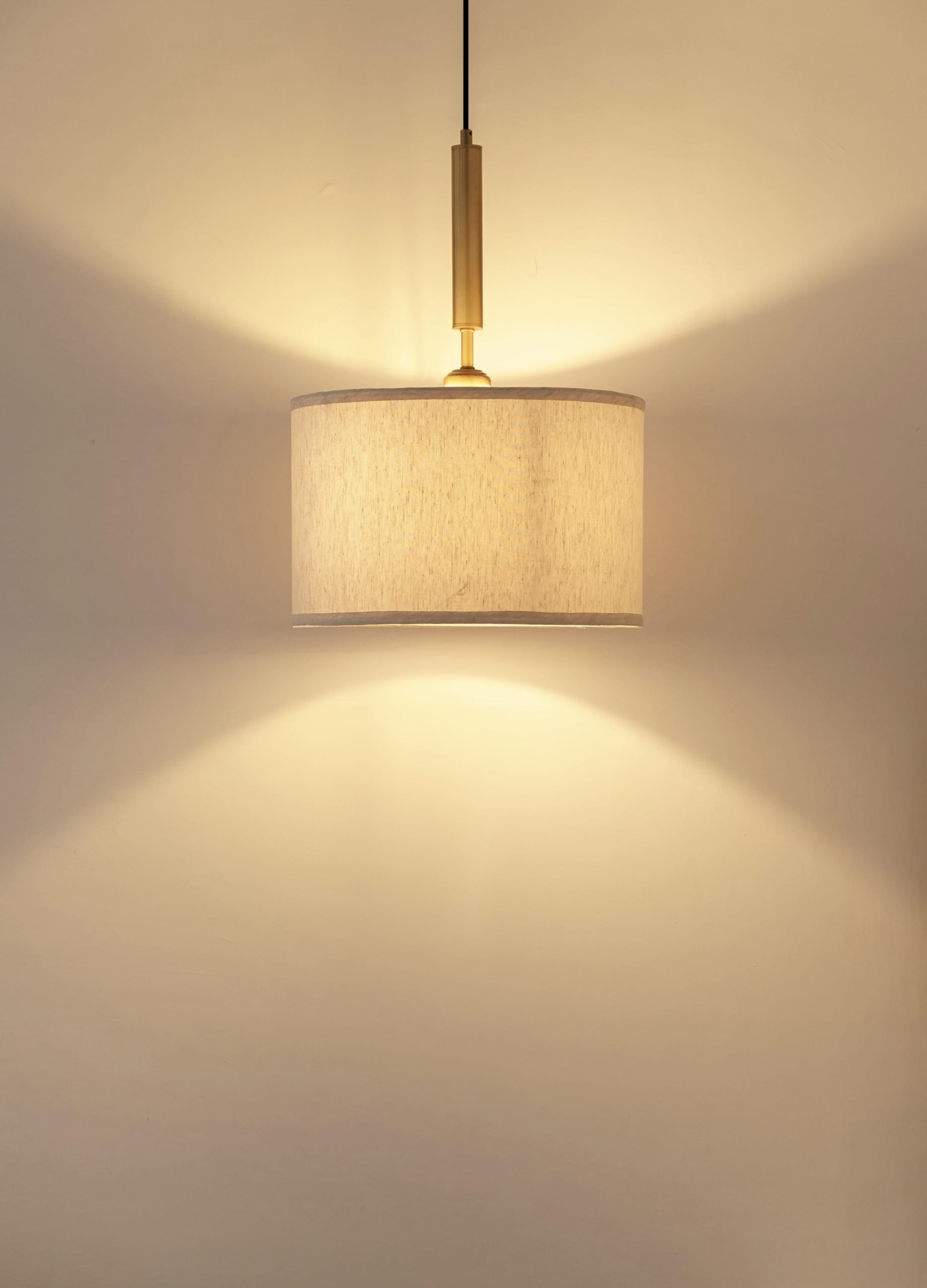 Divine Trends Cotton Fabric Lamp Shade Pendant Hanging Light 14" Diameter | Hanging Lamps for Living Room, Bedroom, Restaurant, Cafes | Pendant Lamps for Home - Pack of 1 (Off White & Brass Antique)-image-38