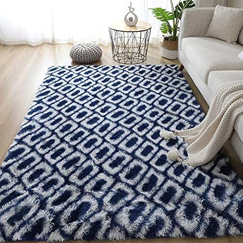 SESO UK-CAR Modern Soft Shaggy Carpets, High-Pile Rug For Bedrooms Living Room, Rectangle Pattern Non-Slip Floor Protector Mat Blue(Size:140x200cm) Cover