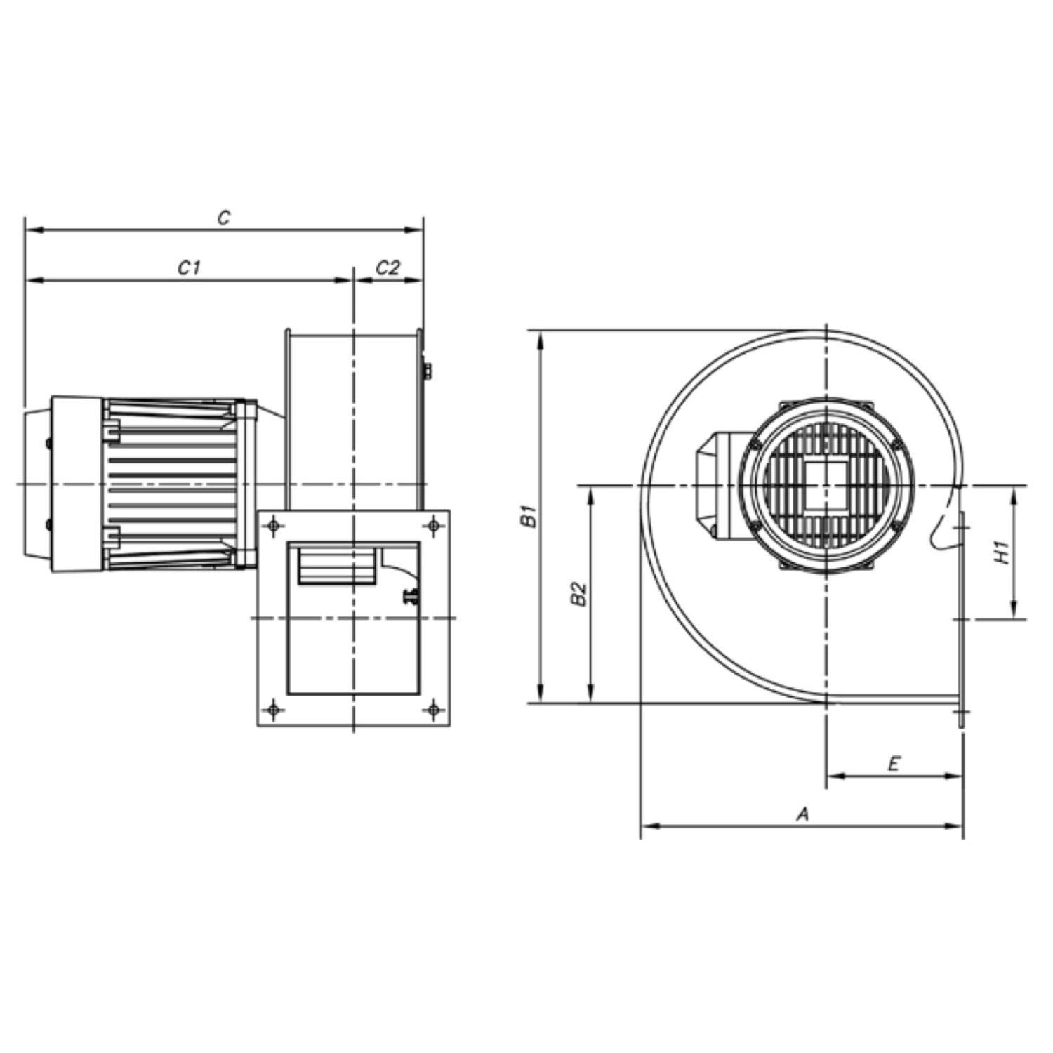 Extractor centrífugo de media presión, modelo CMP-616-2M, turbina de 16 centímetros, 2810 rpm, caudal máximo de 1380 m3/h, 25,8 x 32 x 29,7 centímetros (Referencia: 1012504)