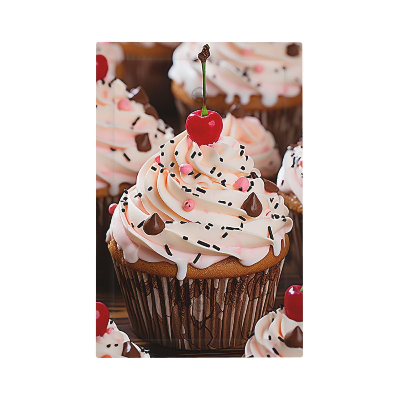 1-Gang Decorator Wall Plate Cupcake And Muffin Light Switch Cover Single Gang Receptacle Outlet Wall Plate Mid Size 5" x 3" Wallplate Unbreakable Polycarbonate Outlet Faceplates Covers