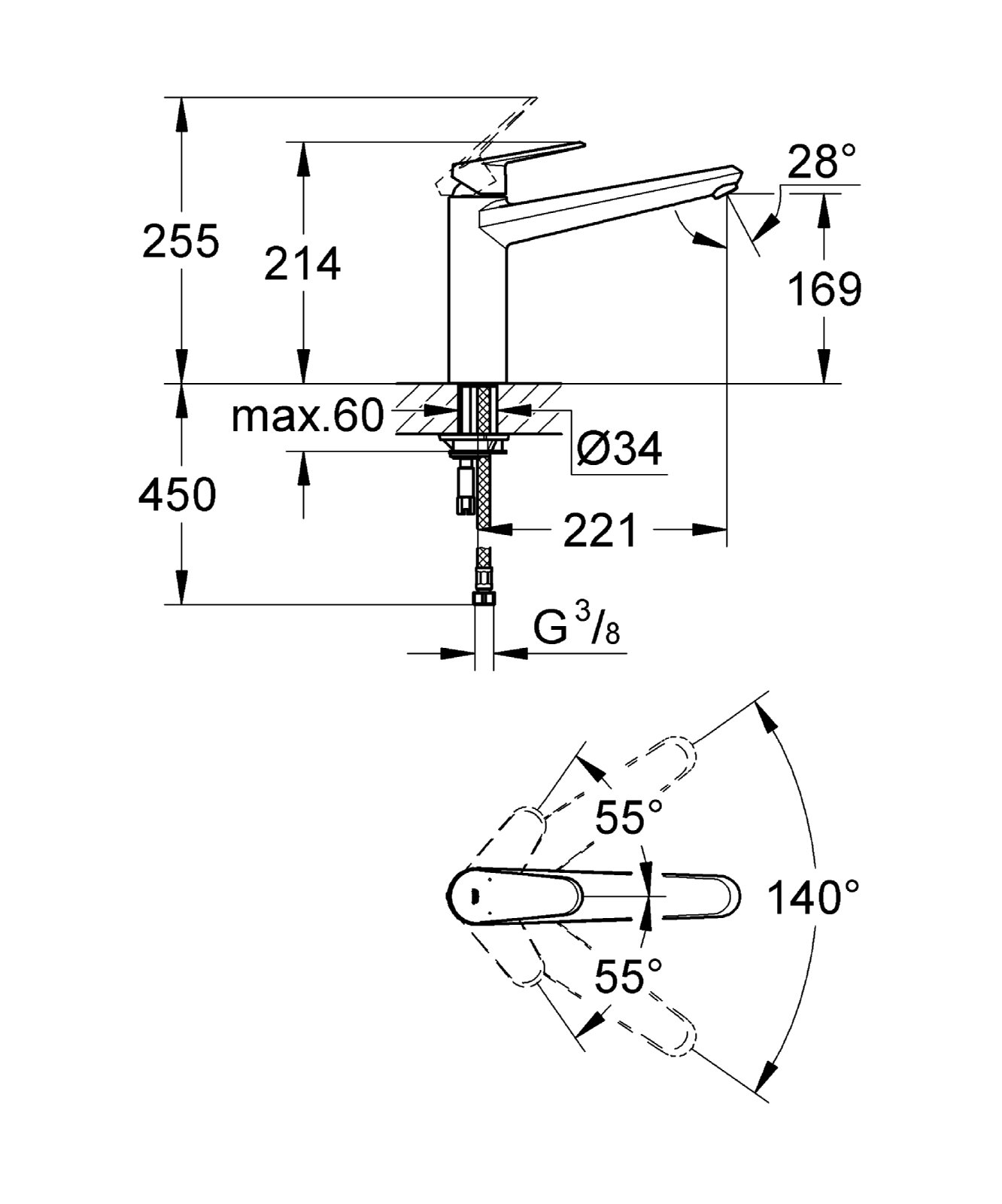 Grohe Eurodisc Cosmopolitan Jednouchwytowa bateria zlewozmywakowa, DN 15