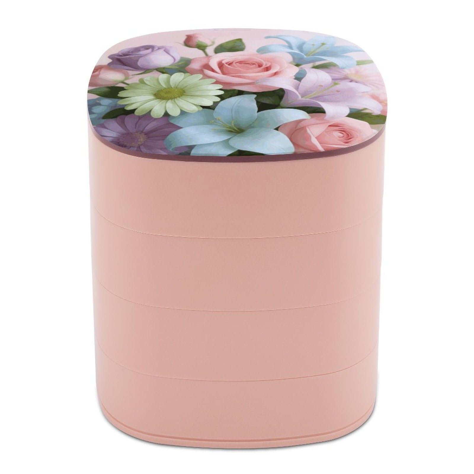 LZQPOEAS Pastel Bloom Jewelry Box Women Jewelry Organizer Travel Jewelry Case Cute Necklace Ring Storage Organizer 4-Layer Rotating Jewelry Tray Case with Mirror for Bracelets