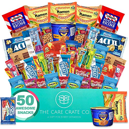 Microwaveâ€‹ Snack Care Package - â€‹50 Pieceâ€‹ Bulk Variety Pack Box Snack Box Gift Idea for Adults â€‹and â€‹Kids â€‹with Ramenâ€‹, â€‹Popcorn, Mac n Cheese, Pop-tarts, Assorted Chips, Granola Bars and Candy