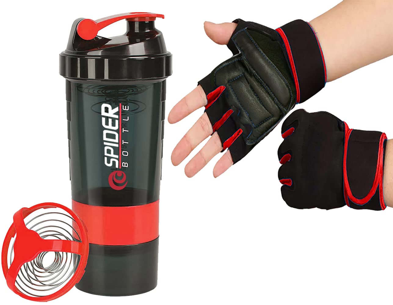TRUE INDIAN Sports Gym Shaker & Sipper Bottle with Gym Gloves for Men & Women 500 ml Shaker (RED)-image-11