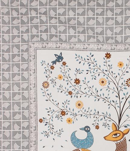 Image of JAIPUR PRINTS 100% Cotton Bedsheet for Double Size Bed bedsheets Rajasthani Jaipuri Printed Double Size Bedsheet with 2 Pillow Cover / 90x100 inch / 235x215 cm / (A,Gray)