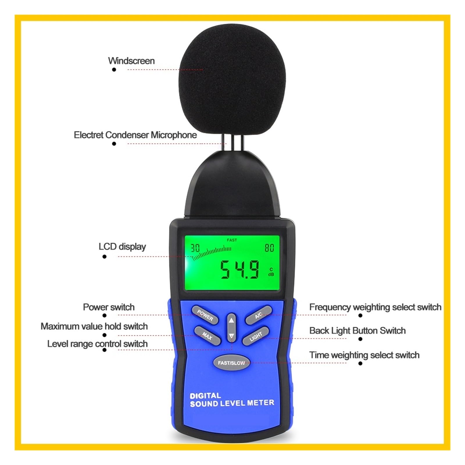 Medidor De Nivel Sonido Digital Decibelios Ruido Detector Audio Instrumento Medición PrecisióN Extremadamente Alta