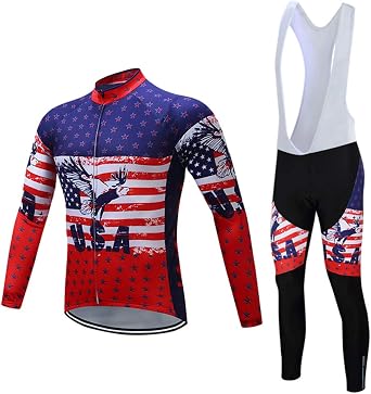 Weimostar Mens Cycling Jersey Set Polyester Long Sleeve Mountain Bike Shirt 3D Tights Padded Pants