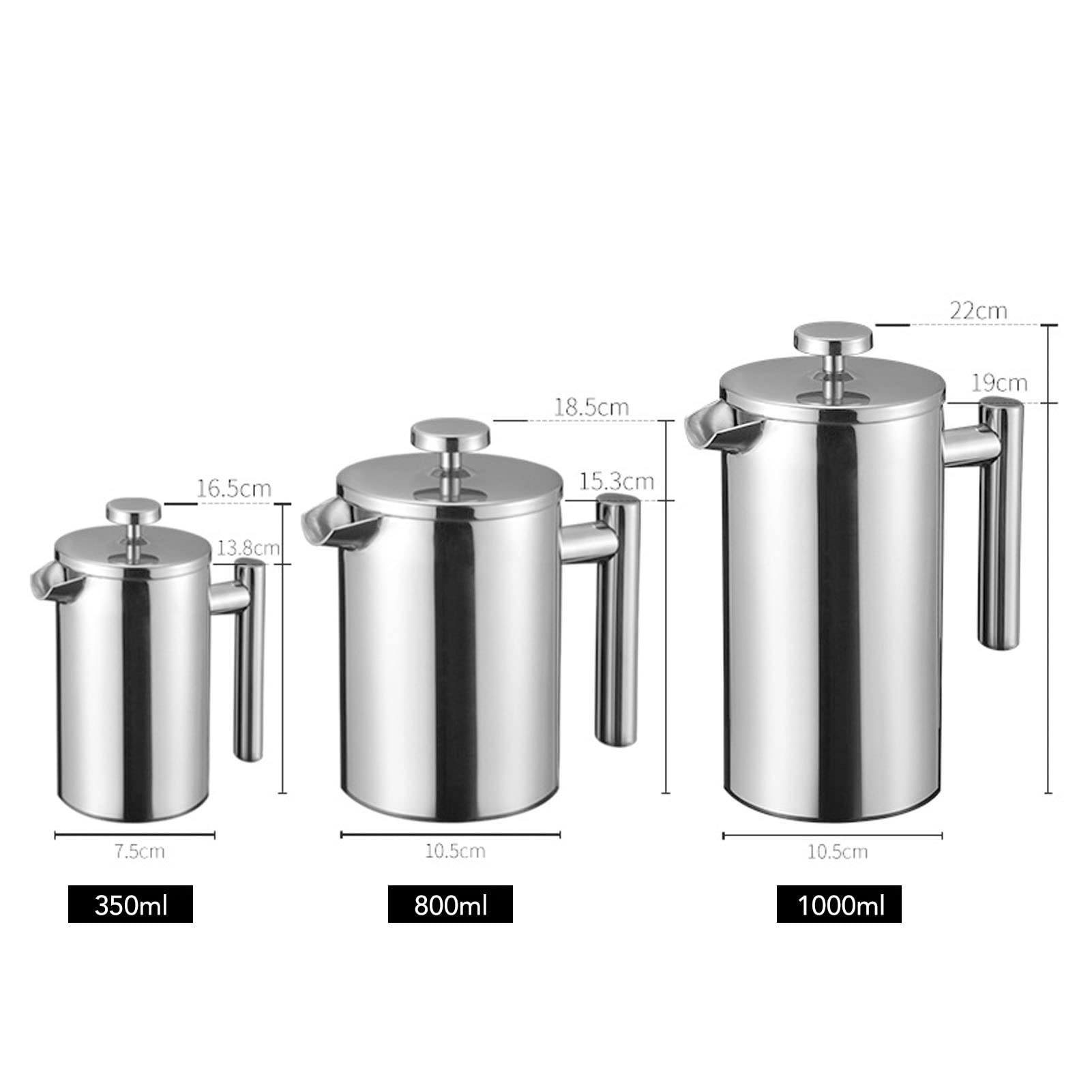 Mumusuki French Press Coffee Maker, Stainless Steel Double Layer Insulated Portable French Press Pot for Home Outdoor Camping Travel Silver(1000ml)