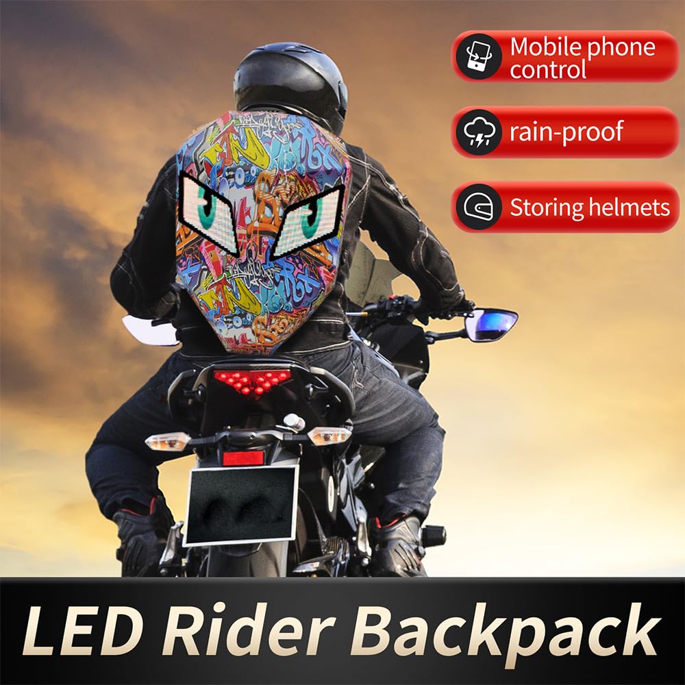 Alomejor Sac à Dos de Moto à Coque Rigide LED Sac à Dos de Moto de Grande capacité avec Compartiment pour Ordinateur Portable pour les Fêtes de Festivals (2)