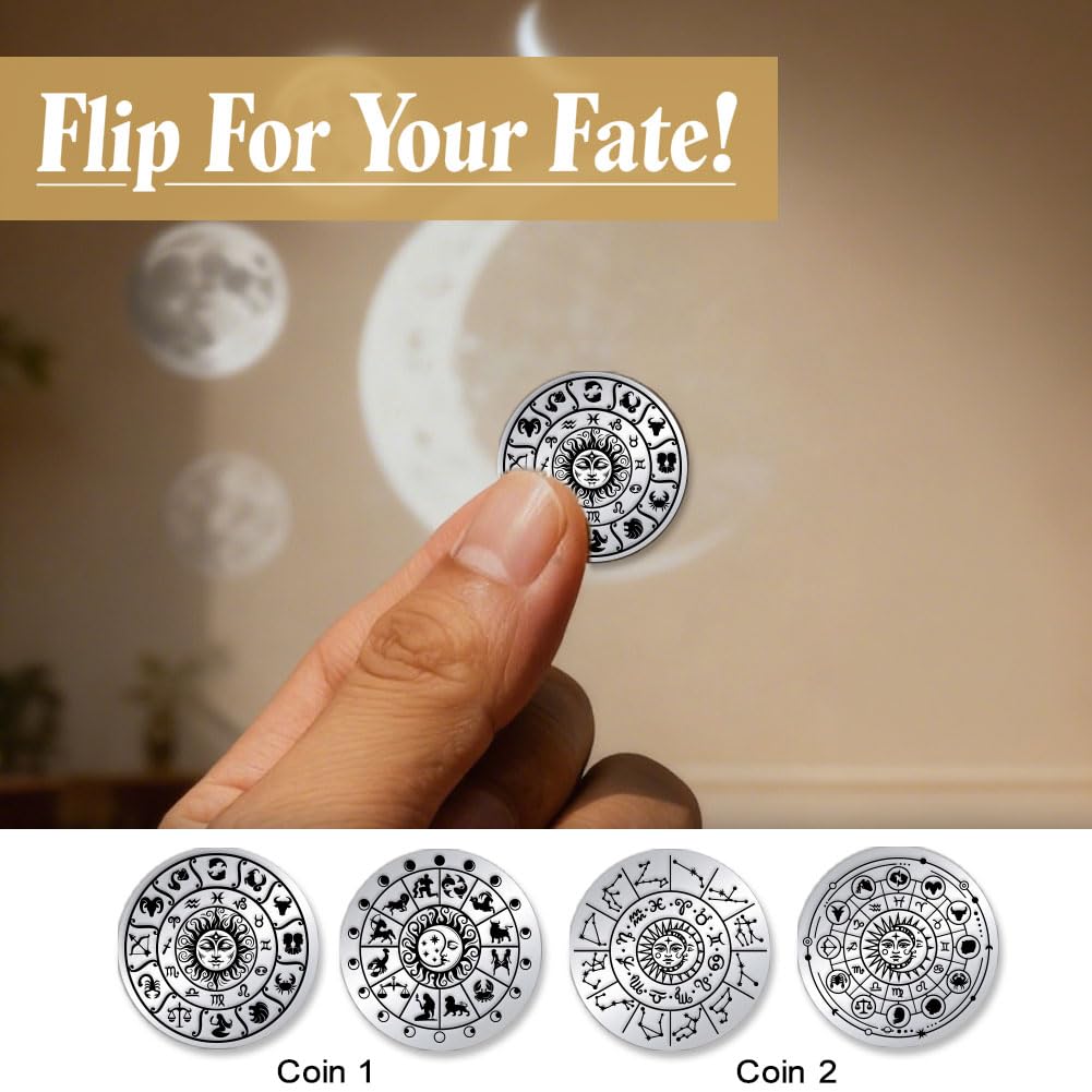 UNICRAFTALE 2Pcs Stainless Steel Double Sided Decision Coins Zodiac Coin Sun Moon Compass Decision Coin Gifts with Paper Box for Men Women Commemorative Coins Lucky Gift - Image 4