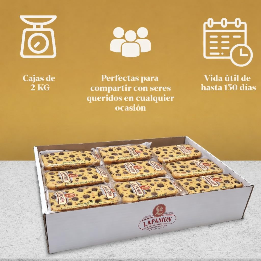 LAPASION - Bizcocho COC Pepitas Chocolate envuelto | Gotas de chocolate | Sobaos Pasiegos Artesanos | Bizcochos Ideales Para Desayunos Y Meriendas | Caja 2 Kg
