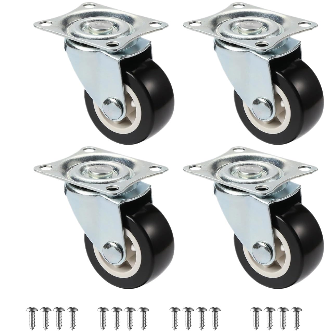 Set di 4 Ruote girevoli da 1"/1,25"/2" per mobili, Resistenti all'Usura, Mute, universali, per carrelli Pesanti, girevoli a 360 Gradi (4 Pezzi girevoli, 1,0 Pollici)
