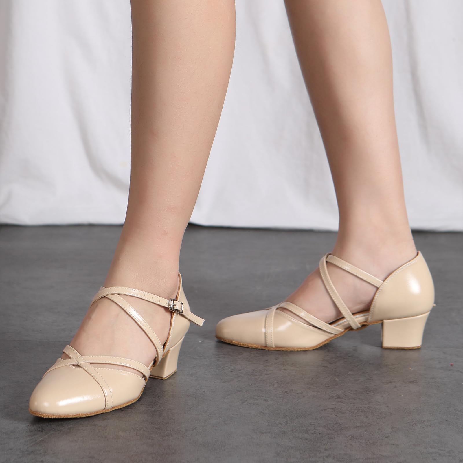 Scarpe da Ballo Latino Salsa da Sala per Donna Punta Chiusa Tacco Basso Scarpe da Ballo da Allenamento