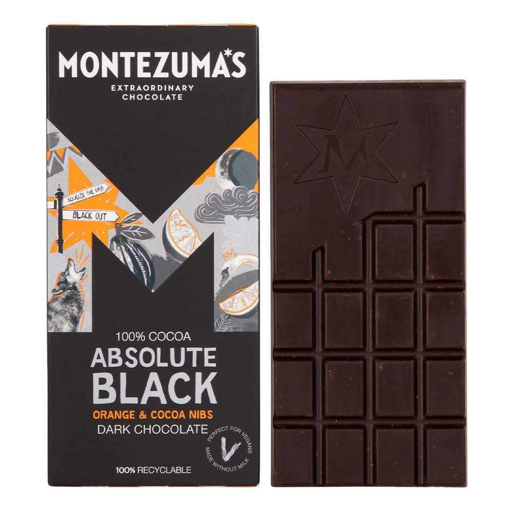 Montezuma's 100% Absolute Black Orange & Cocoa Nibs Dark Chocolate 90g