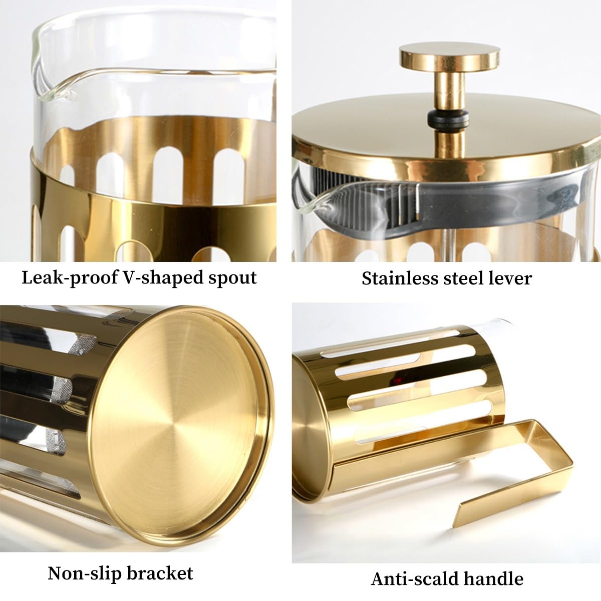 Ekspres Do Kawy French Press, Ekspres Do Kawy Espresso, Miedziany Zimny Napar, Odporny Na Ciepło, Zagęszczony Borokrzemowy Dzbanek Do Kawy Z 3 Filtrami Ze Stali Nierdzewnej(/Silver C,600ml)