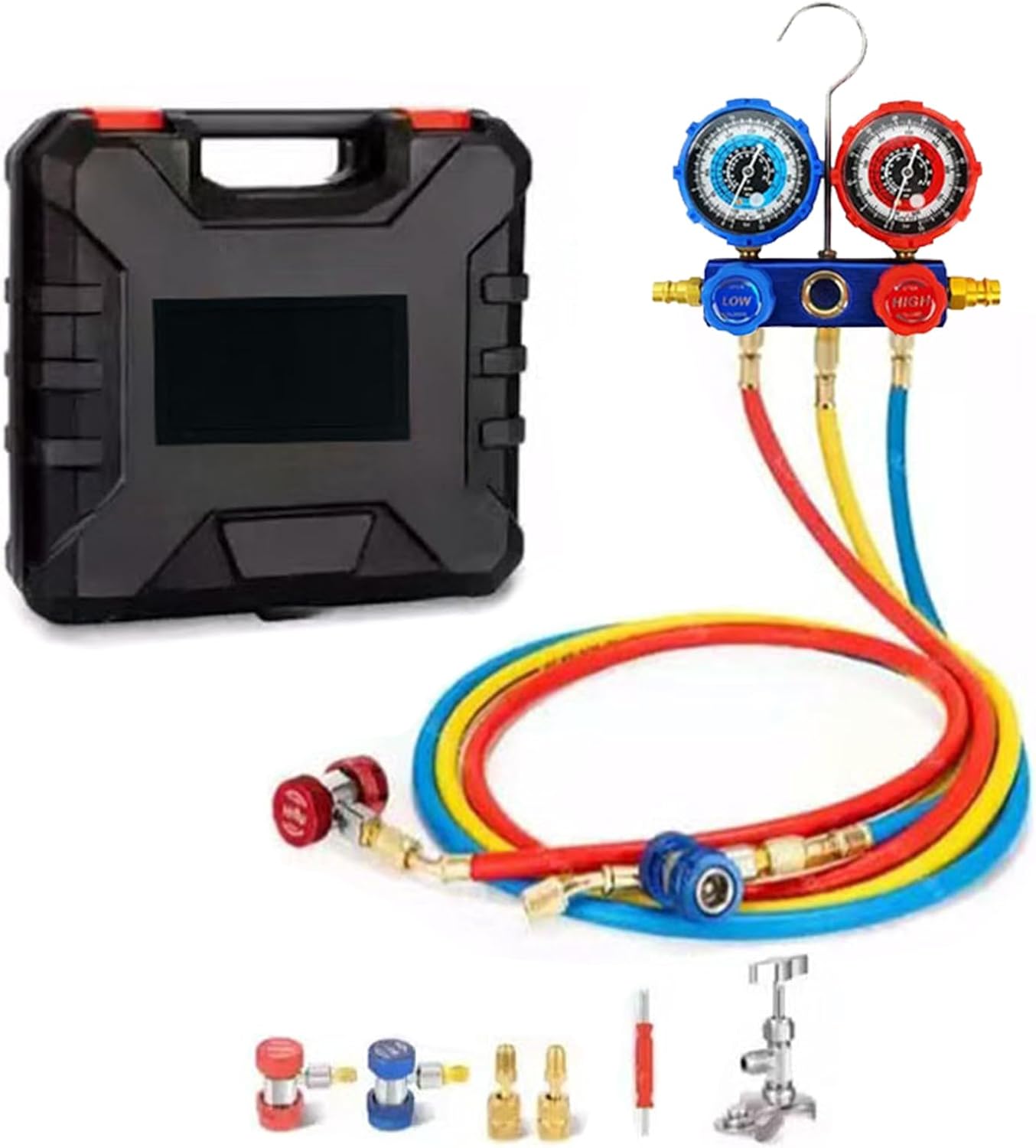 マニホールドゲージキット - HVAC冷媒補充セット、ACサービスツール|プロのデザイン、ホーム修理テーマ、リークテスト機能、ガレー