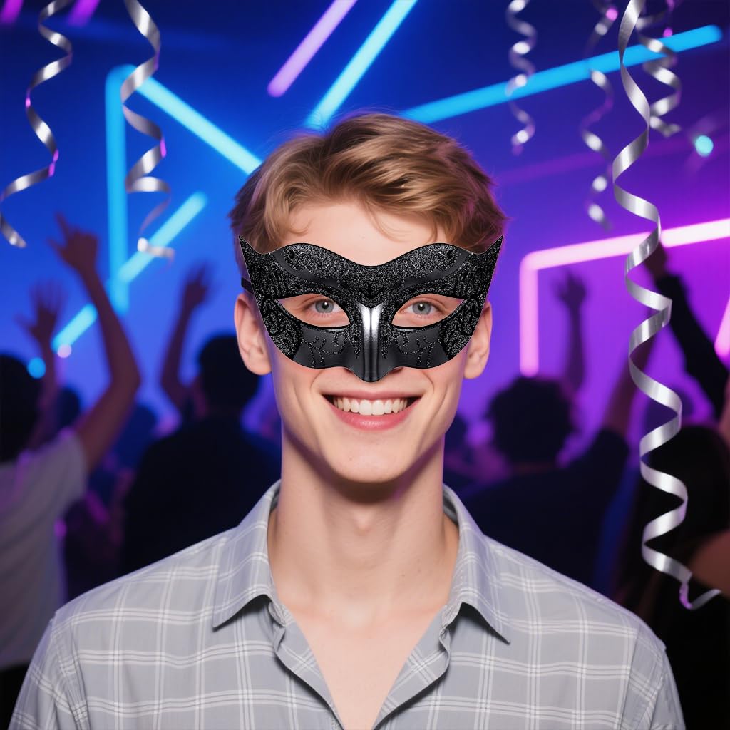 PATPAT® 2 Pack Black Masquerade Mask for Women & Men, Venetian Carnival Halloween Cosplay Party Mask, Couple Venetian Masks Sequin Face Cover Masks for Party Night Club Carnivals Masquerade Balls 4