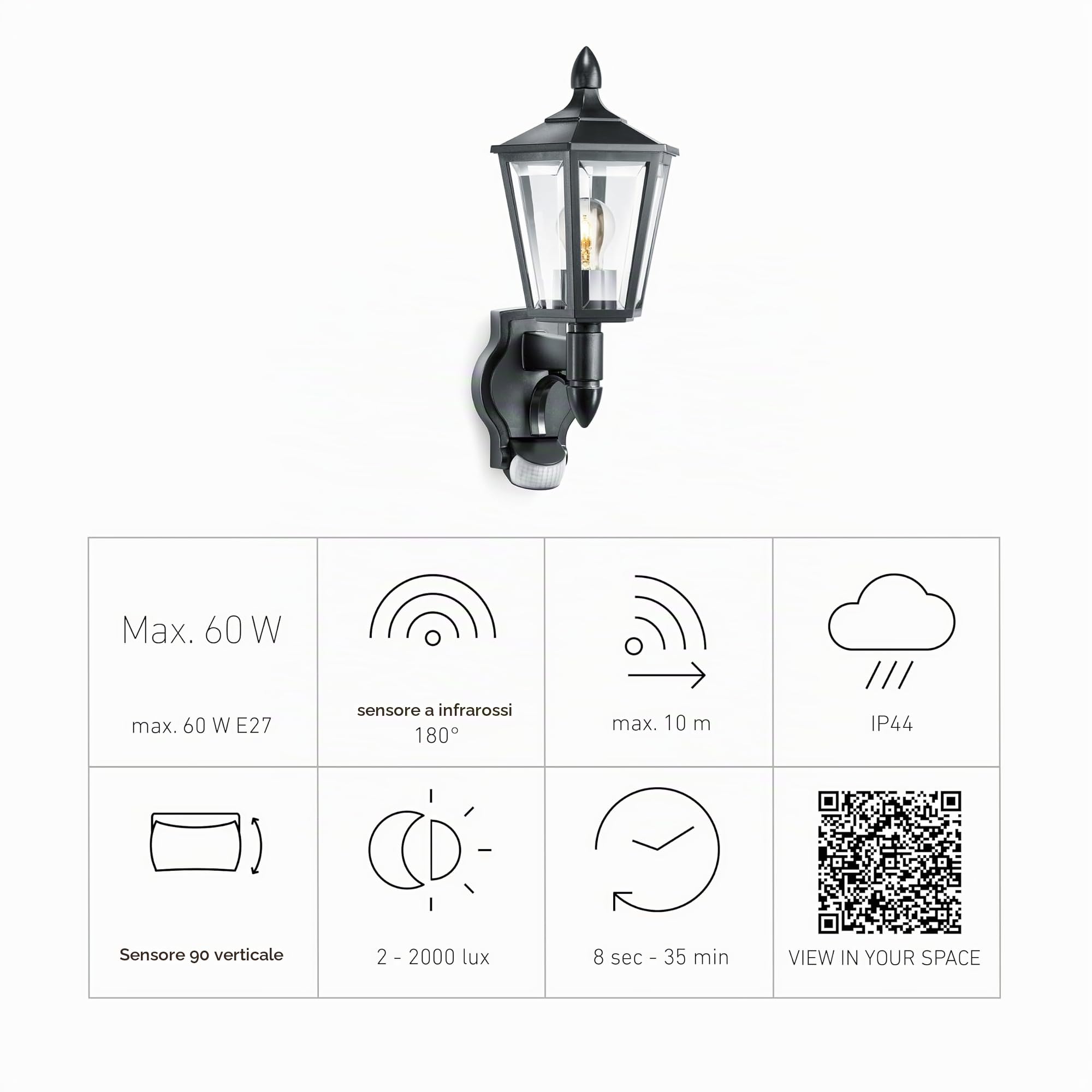 Steinel Lampada Per Esterni L 15 S Con Sensore, Angolo Di Rilevamento Di 180°, Raggio D'Azione Di Max. 10 M, Lampada A Muro Da Esterno, 617813, Nero | angolo di rilevamento di 180°, raggio d'azione di max. 10 m, lampada a muro da esterno, 617813