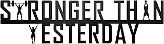 Stronger Than Yesterday Gym Motivational Wall Art - Empowering Decor for Home Gym (16 Inch), Black