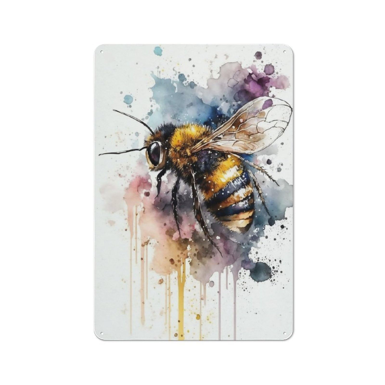 Garden Style Watercolor Bee Tin Sign 30x20cm, Porch Wall Decor for Patio Bar, Workshop, Shed Or Kitchen