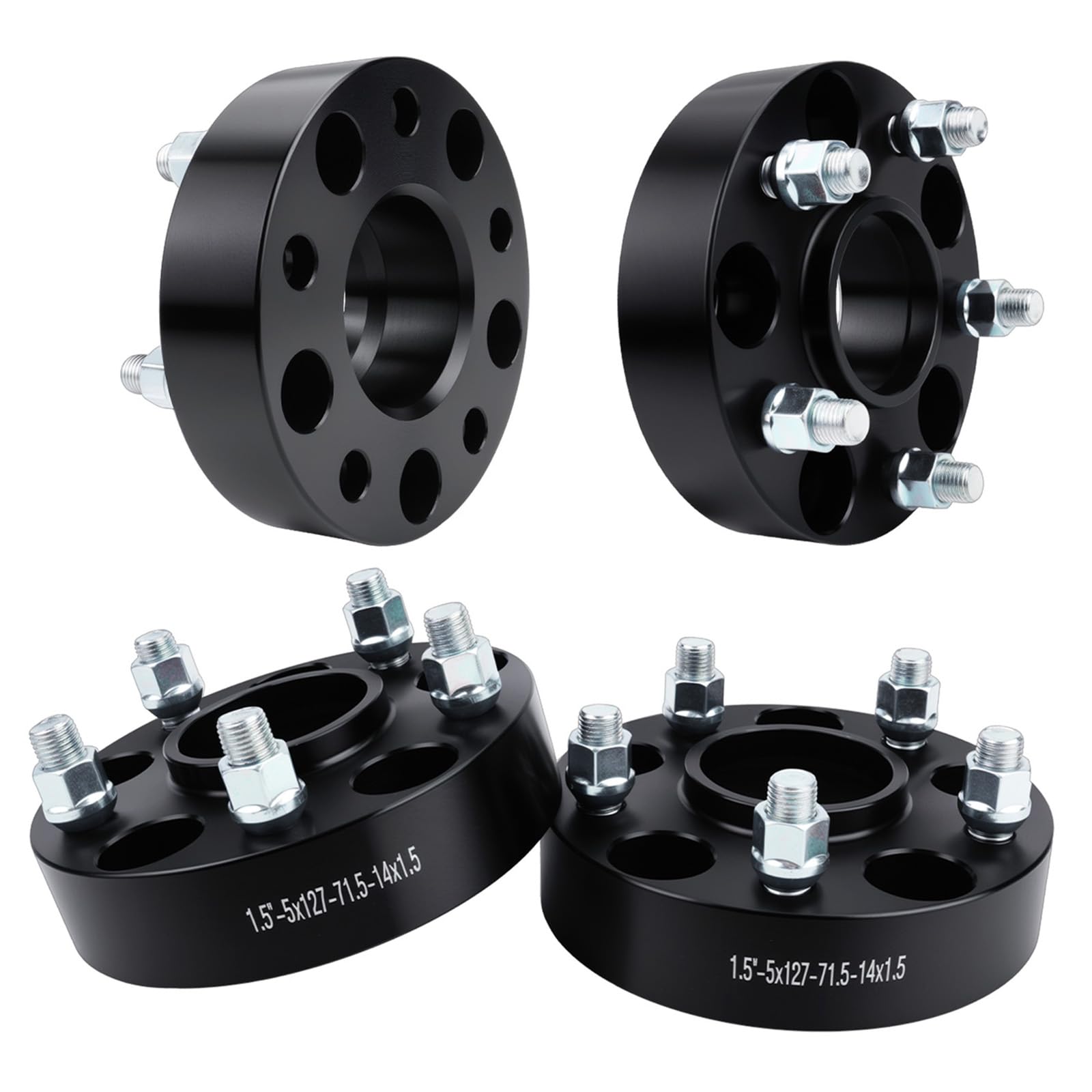 5x5 Wheel Spacers Hubcentric Real Forged Spacers Center Bore 71.5mm M14x1.5 Studs for Wrangler JL/JLU, 1.5"(38.1mm) Grand Cherokee WK2/WL Gladiator JT Durango for 5 Lug Set of 4 Black