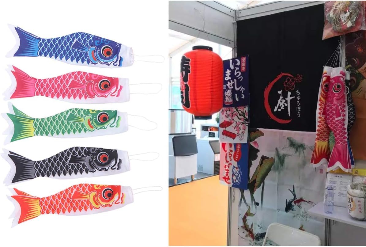5 Stück Japanischer Karpfen Windsack Bunte Bronzing Streamer Fischflagge Drachen Koinobori Hängendes Dekor für Japanische Sushi Bar Izakaya (60cm, 23,6 Zoll)