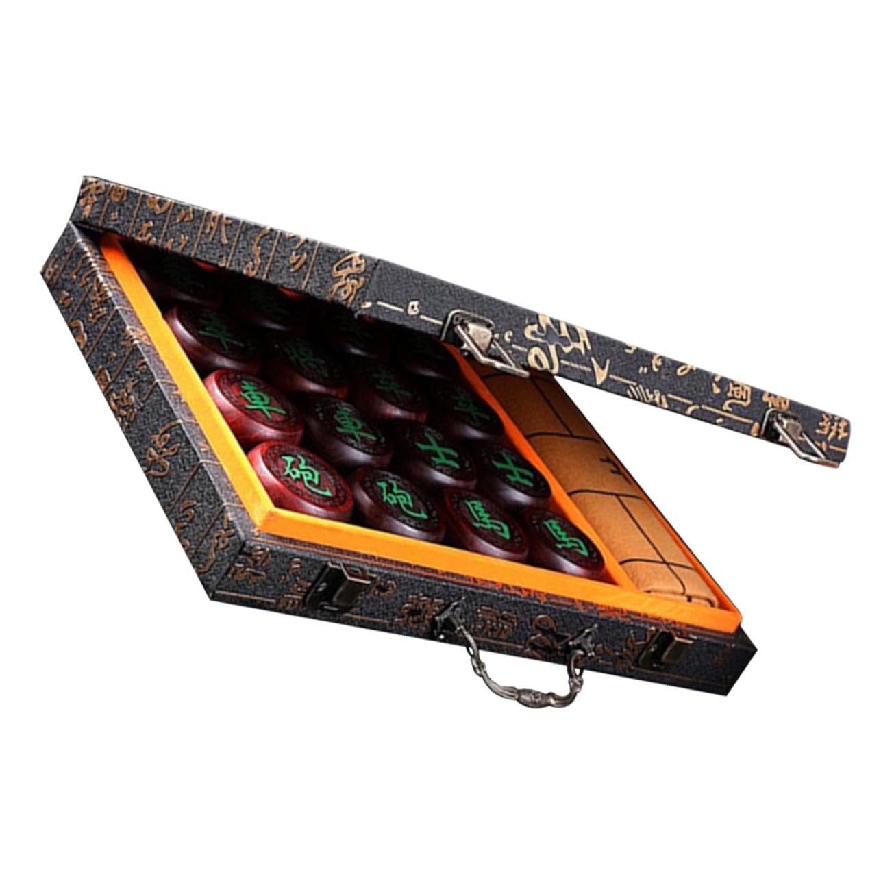 VICASKY Chinese Chess Set Wooden Xiangqi Board Portable Mat Lightweight Traditional with Rosewood Texture for Household and Travel