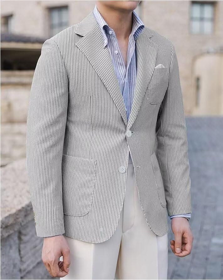 Leisure Men Seersucker Sports Coat Lightweight Summer Jacket Mens Seersucker Blazer Mens Beach Outfit4