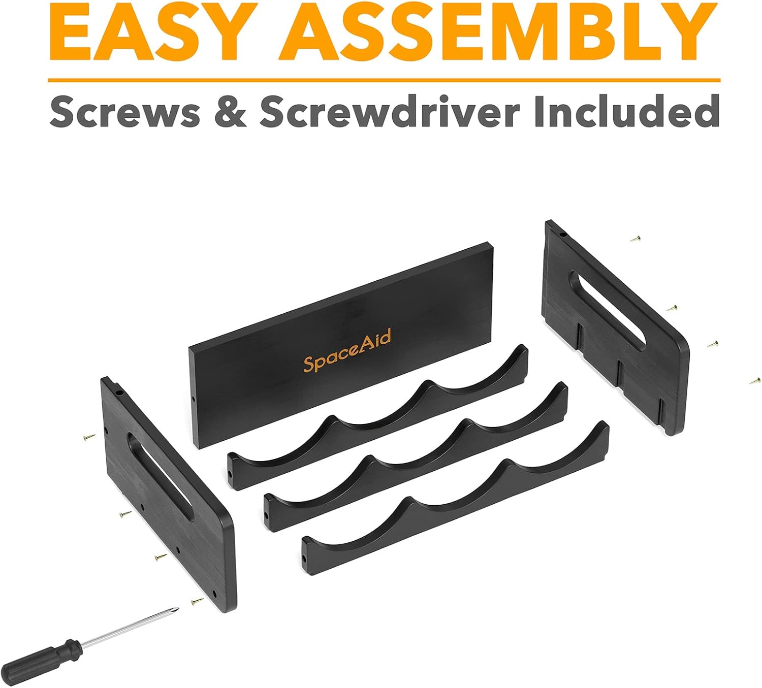 SpaceAid Bamboo Water Bottle Organizer with Labels, Kitchen Pantry Storage Rack for Cabinets, Home Cup and Wine Bottle Holder Shelf Organizers, 2 Pack 3-Slot, Black - Image 7