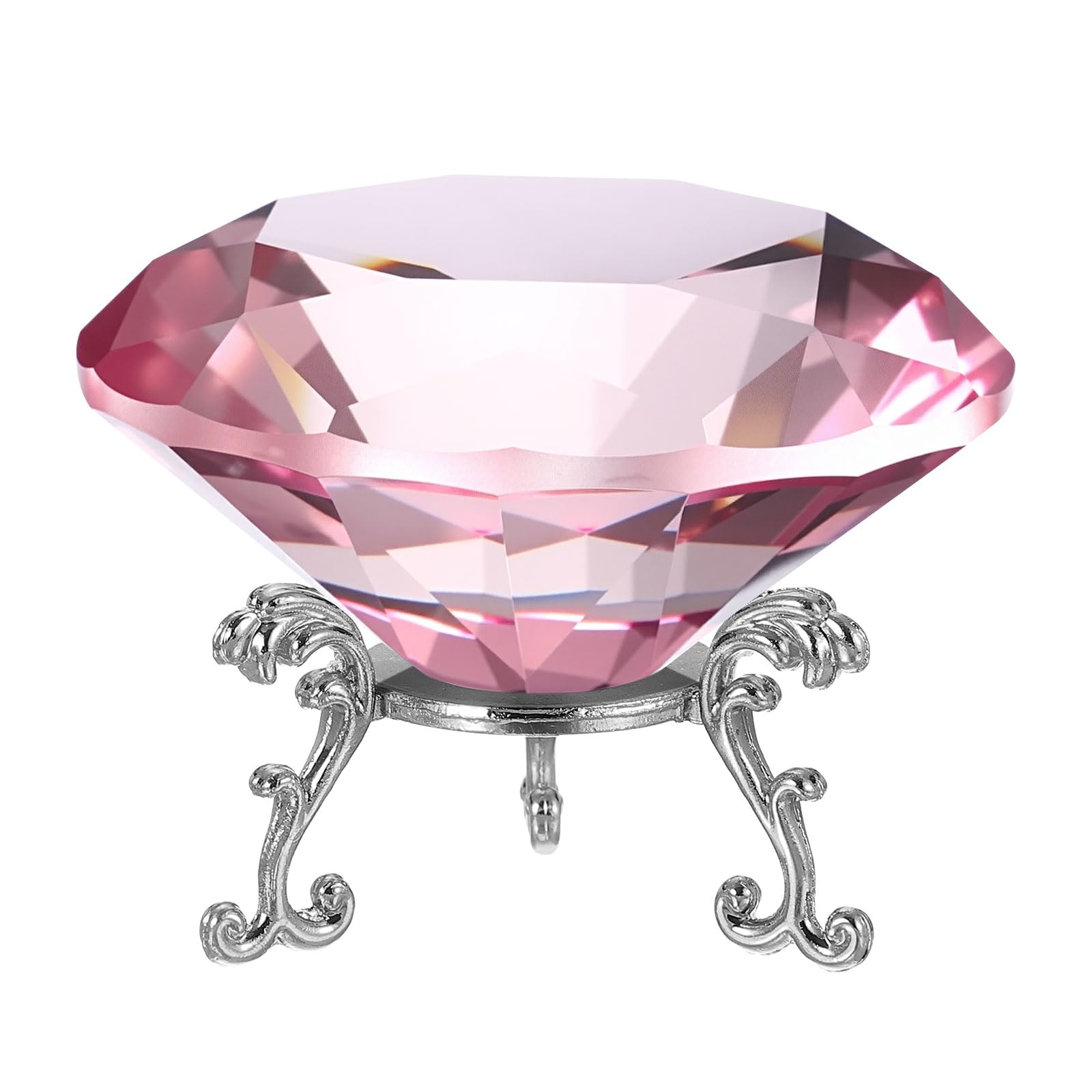 PATIKIL Presse-Papier En Cristal Diamant, 80mm / 3.15" Presse-Papier En Cristal Avec Base Métallique Argentée 19mm Pour Décoration De Bureau À Domicile, Mariage, Fête, Rose