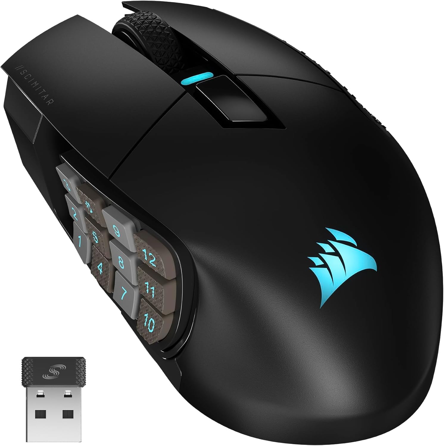 Corsair Scimitar Elite RGB Wireless MMO Gaming Mouse - 26.000 DPI - 16 Programmierbare Tasten - Bis zu 150 Stunden Akkulaufzeit - iCUE-Kompatibel - PC, PS5, PS4, Xbox - Schwarz