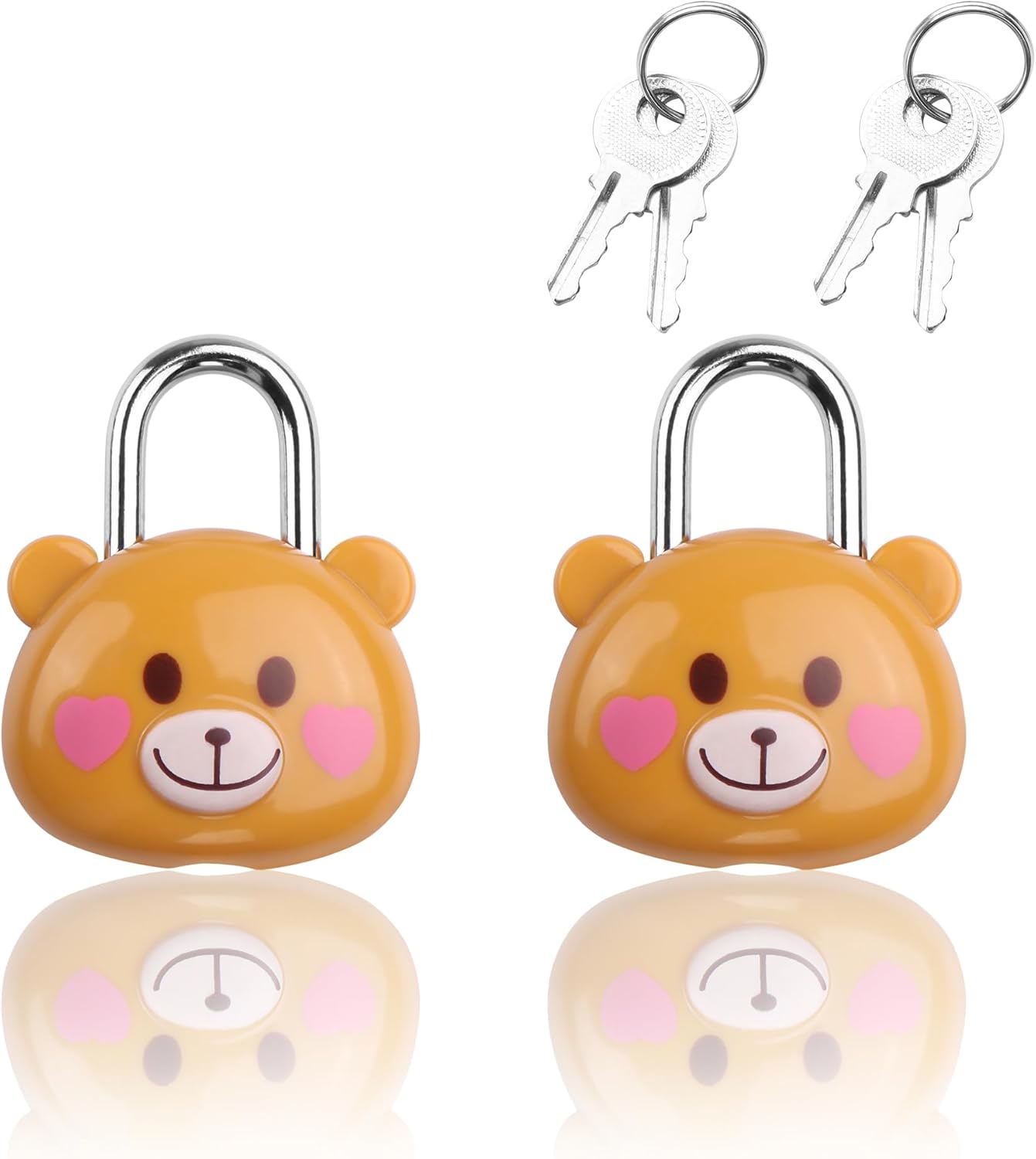 Mini Bear Lock & Key Set for Gym Lockers, Diaries, & Luggage (2PCS) – Brown