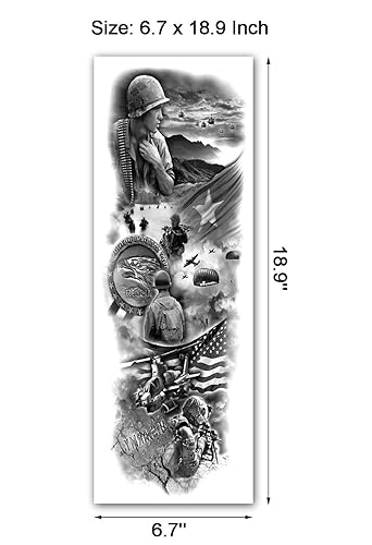 Miniatura 2 de Tatuajes temporales de mangas militares, tatuajes militares negros de brazo completo, tatuaje de brazo para hombre, 8 hojas