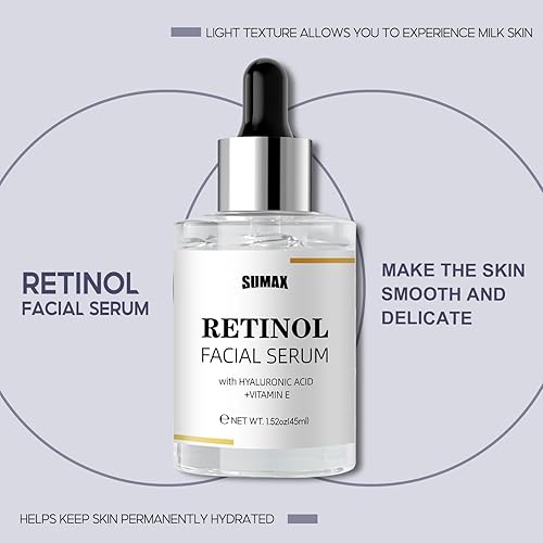 Miniatura 5 de SUMAX Sueros faciales de retinol con ácido hialurónico, vitamina C, suero de retinol para cara, antienvejecimiento, suero hidratante facial para