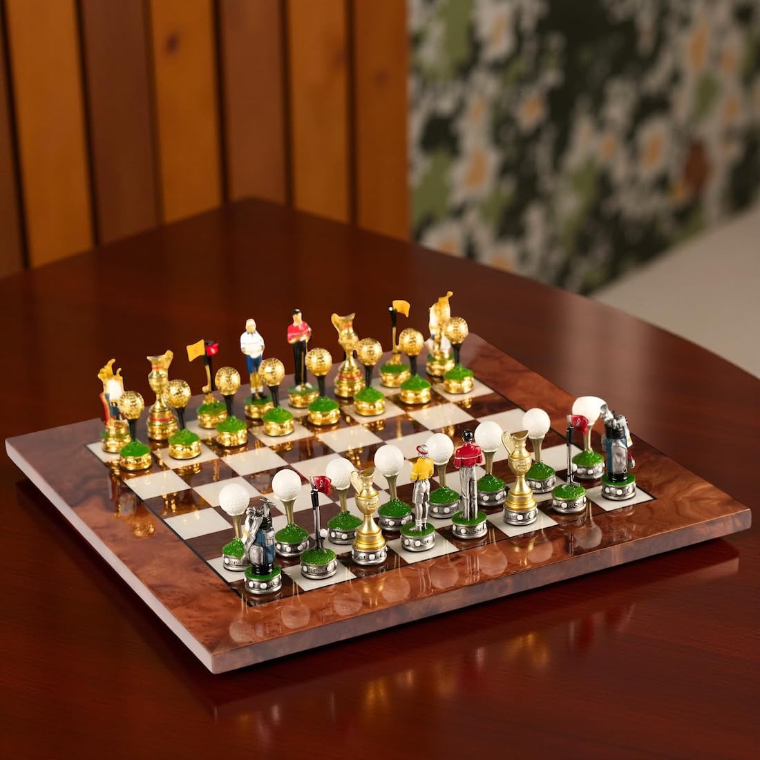 Golf Set +Briar Elm Wood Chessboard Glossy Finish Handmade Italy