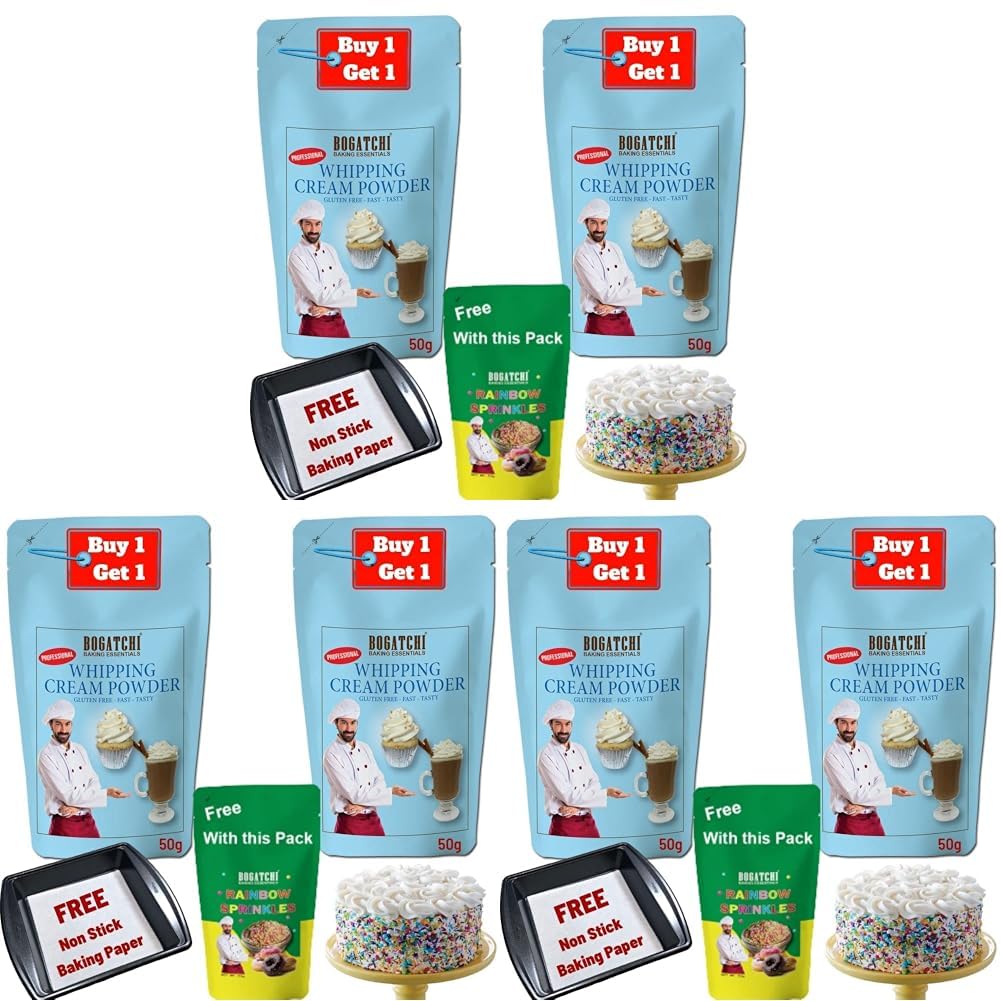 BOGATCHI Whipping Cream dry | Whipping Cream Powder for Cake | Premium Whipping Cream Dry | Rich Whipping Cream Powder | Whipped Cream Powder (50g x 2) with Rainbow Sprinkles(25g) (Pack of 3)-picture-13