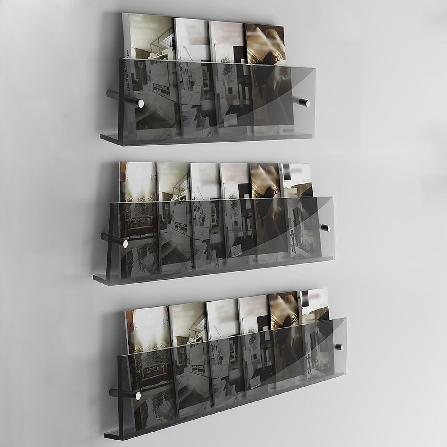 3,Pack Black Brochures Display Rack, Wall Mounted Magazine Literature Storage Stand for Office Home Living Room Doctor's Office Studio, Easy to Install,L 100cm/39.3in