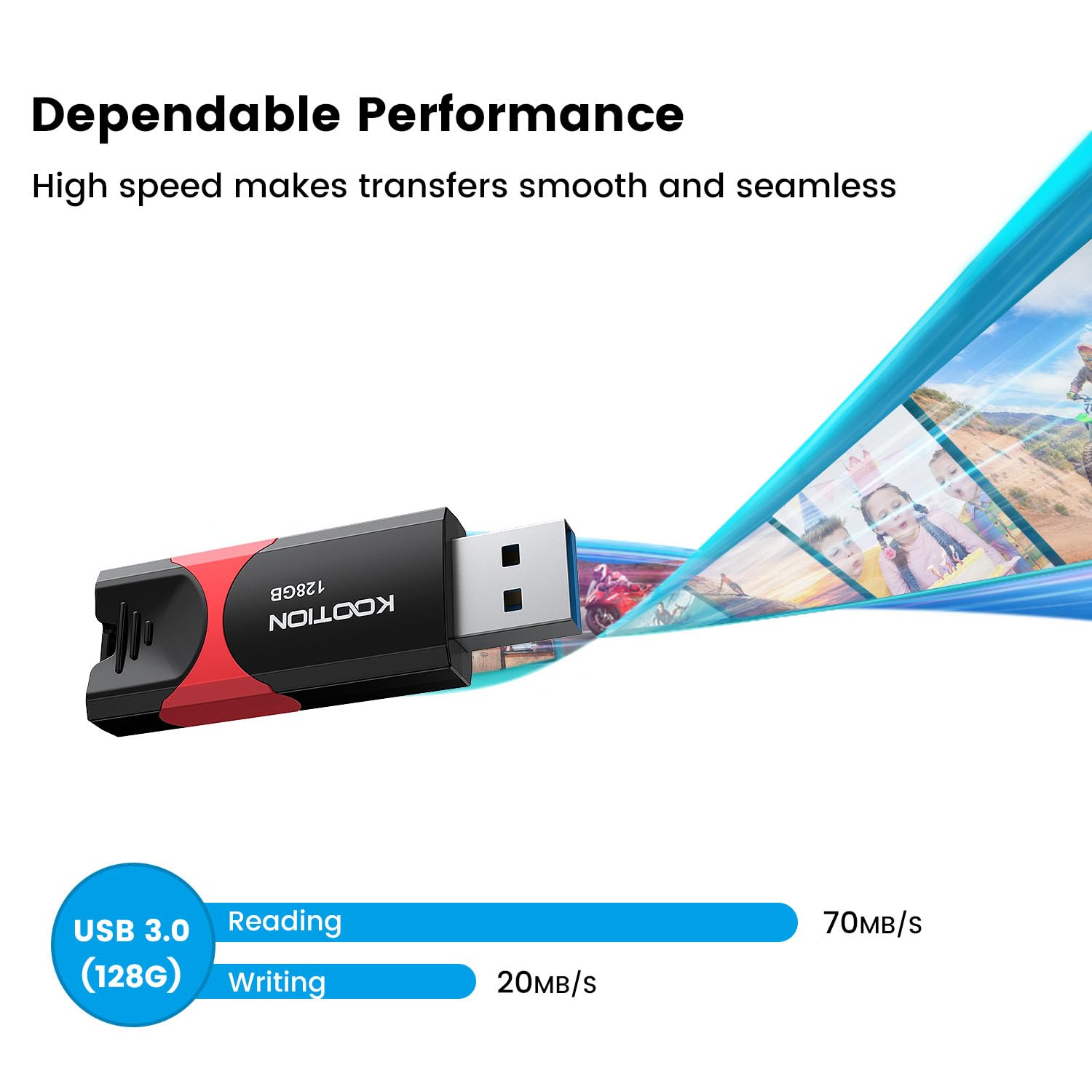 KOOTION Chiavetta USB 128 GB 3 Pezzi USB 3.0 Pen Drive 128GB Piccolo e Leggero Pennetta USB 3 Pack con indicatore LED Penna USB Set para Ordenador/TV/Coche/Player, ect - Multi-Colores