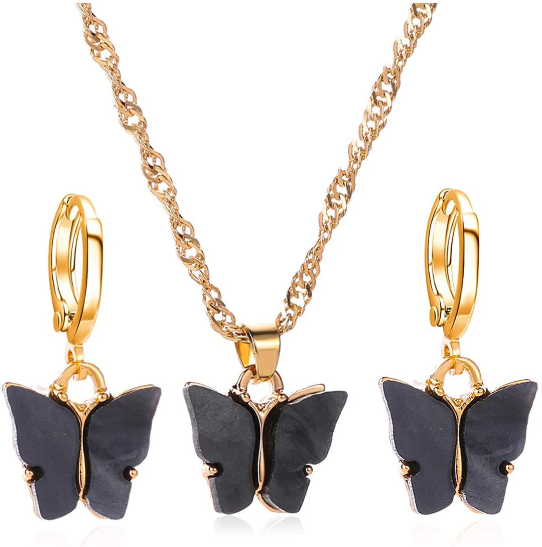 handicraft shop 369 24k gold plated Butterfly Hoop Earring Pendant Necklace,Acrylic Animal Butterfly Necklace Huggie Drop Earrings Set,Simple Charm Colour Suit for Women Teens Girls (B09MSJ7K8G) Amazon Price History, Amazon Price Tracker