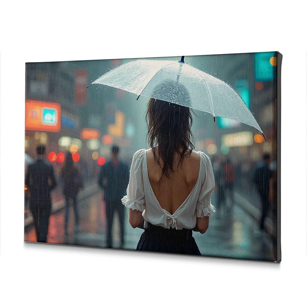 Toile religieuse de 40 x 60 cm pour salon zen avec femme sous la pluie