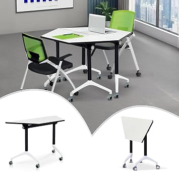 Folding Conference Room Tables,Modern Rectangular Foldable Conference Table Flip Top Mobile Training Tables with Wheels Meeting Table for Office Meeting Room Classroom 2PCS