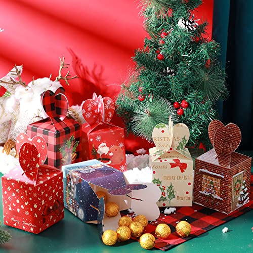 24 Pack Christmas Gift Boxes 3D Christmas Goody Treat Boxes Xmas Cardboard Cookie Packaging Box House Santa Snowman Gable Box for Xmas Party Favor and Gift Wrapping – Image 6