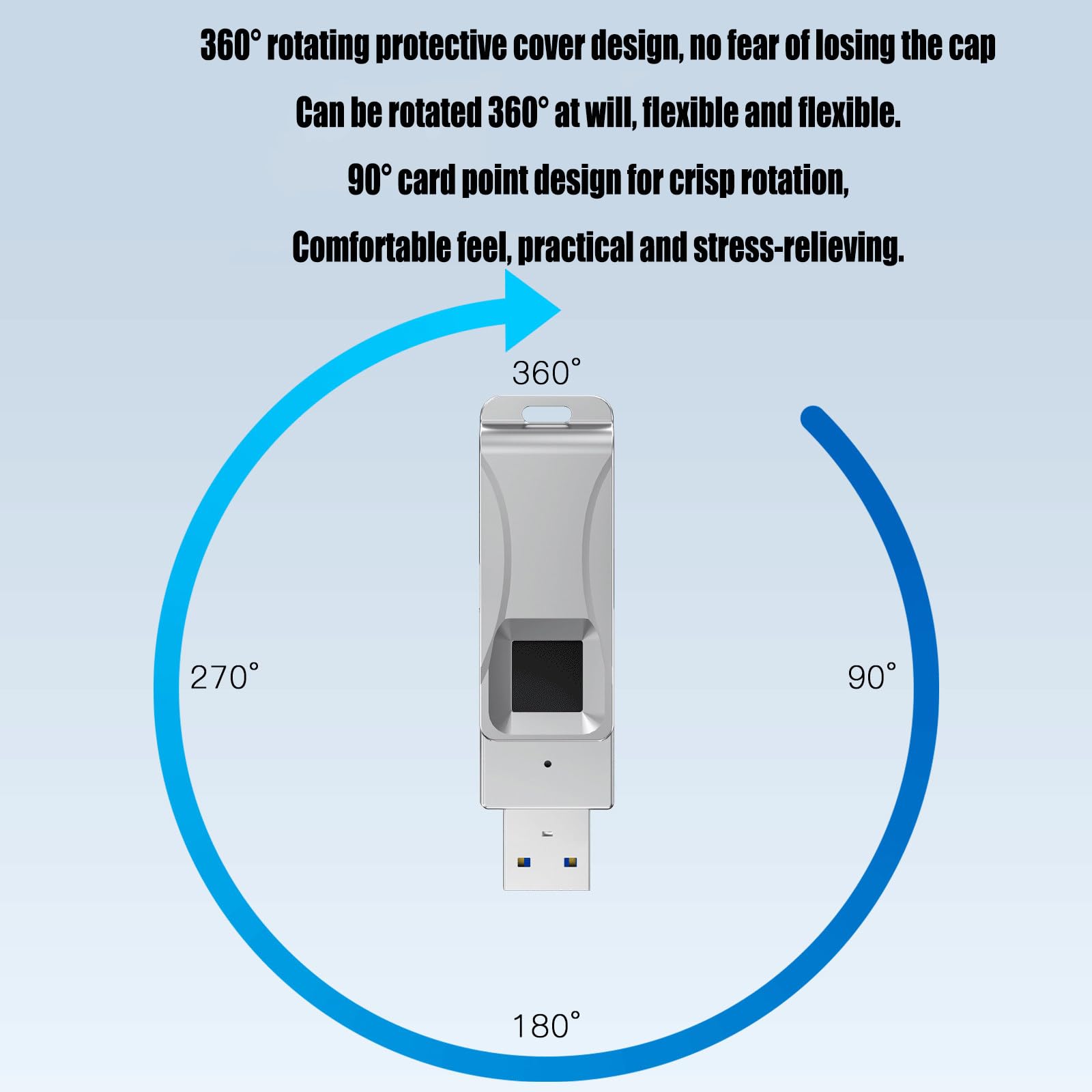 Cover protettiva girevole a 360°, chiavetta USB con crittografia impronta digitale, doppio utilizzo per cellulare/computer,512GB