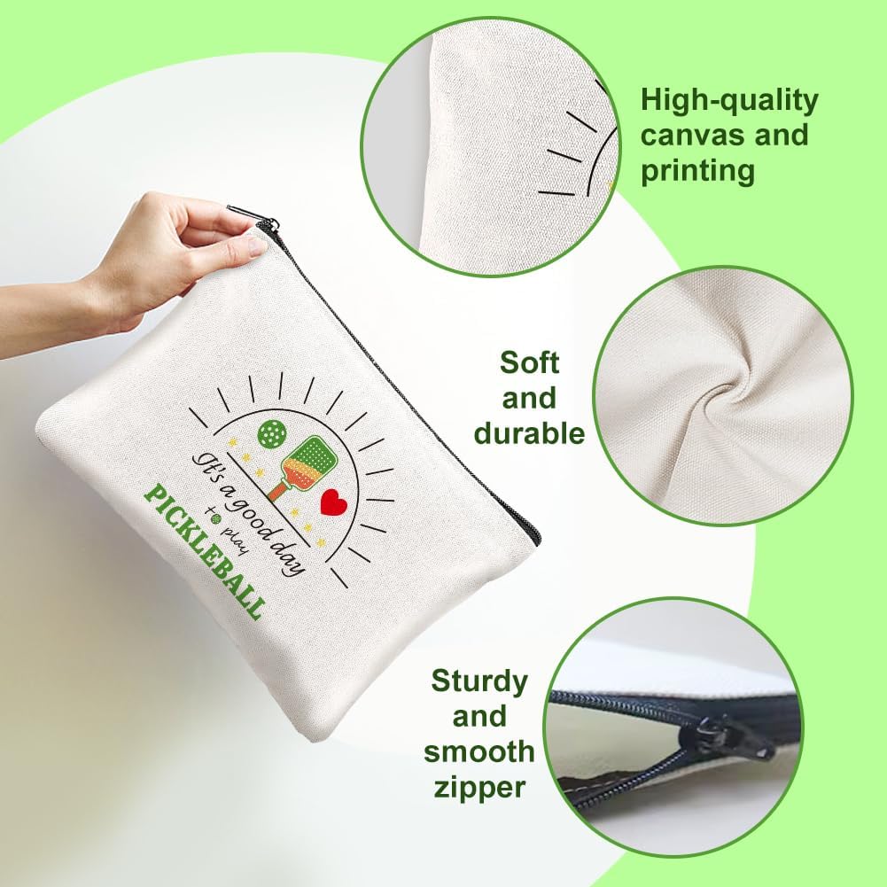 4Pcs Pickleball Gifts Makeup Bags 5.91x9.06 inch Canvas Cosmetic Bags Dink Ball Bags with Zipper Polycotton Travel Toiletry Pouches for Women Party Shopping Home Travel Accessories - Image 3