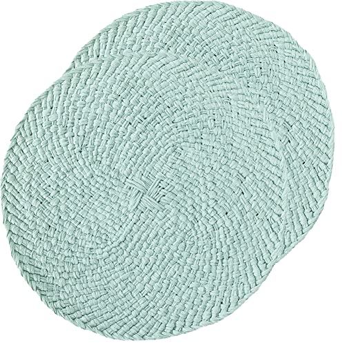 Manteles individuales tejidos, manteles individuales redondos de cuerda de papel, 38 cm, juego de 2 unidades (verde lago)